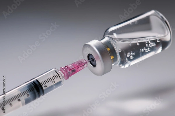 Obraz ワクチン接種をイメージした注射器とバイアル