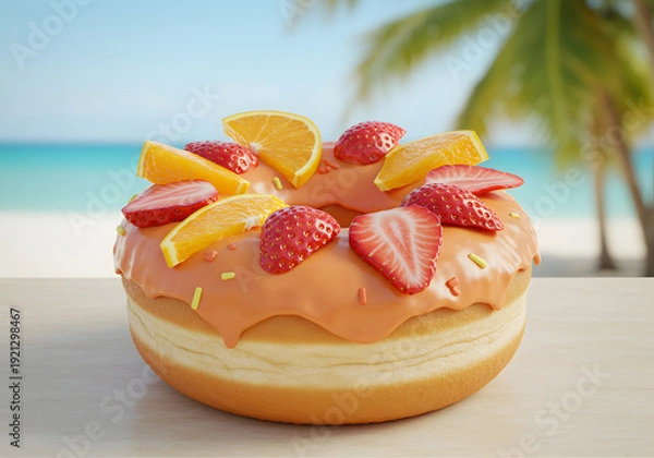Obraz Fruit topped donut beach scene
