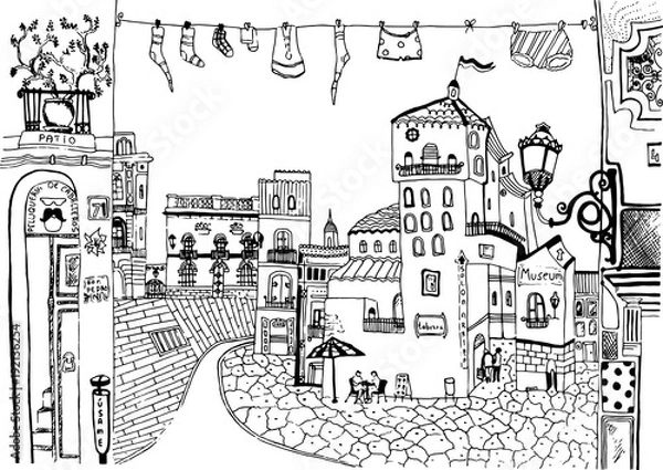 Fototapeta Vector city sketch, Malaga, Spain