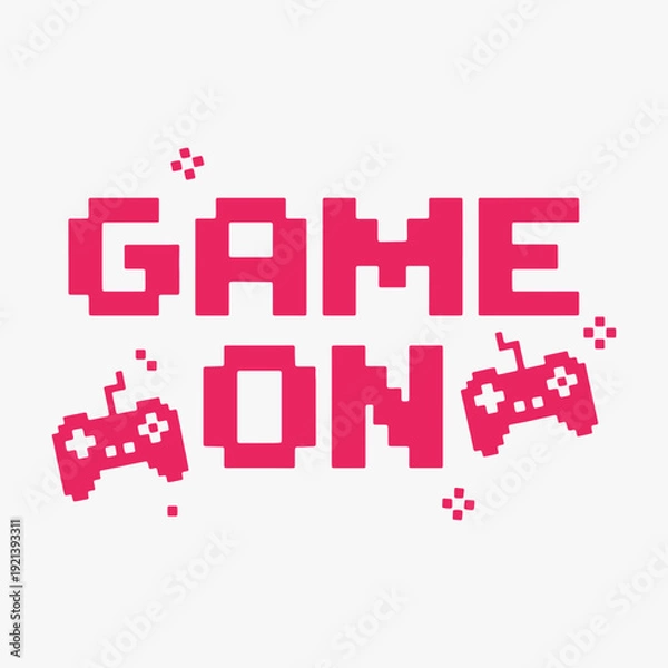 Obraz Design Retro pixel art Game On text with decorative elements.