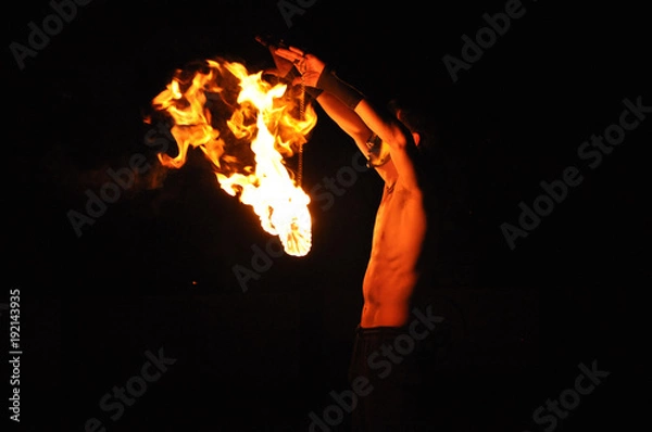 Fototapeta Fire show performance at night