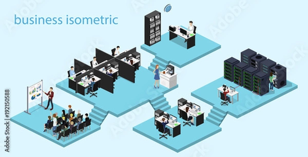 Obraz Isometric vector illustration flat 3d office interior departments concept vector.