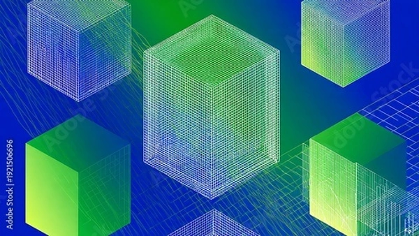 Obraz Solid Prisms in Green and Blue Gradient Background Design