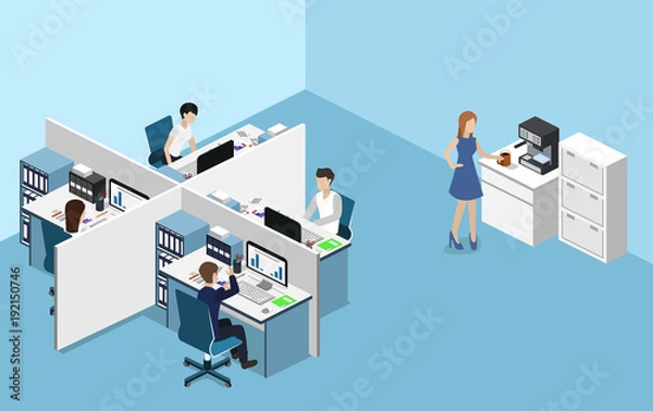 Obraz Isometric vector illustration flat 3d office interior departments concept vector.