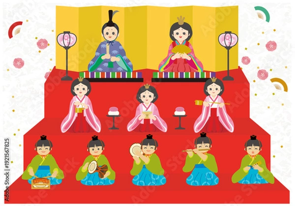 Obraz 雛人形の段飾りのベクターイラスト