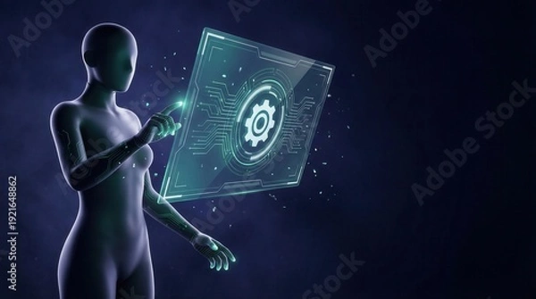 Obraz Digital Human Interacting with Holographic Settings Interface