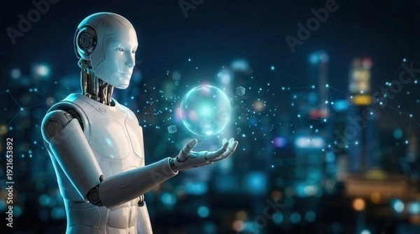 Obraz Robot Assistant Displaying Glowing Data Visualization