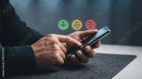 Obraz Touchscreen feedback selection with satisfaction faces