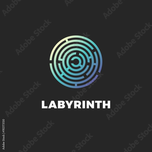 Fototapeta Color gradient logo of labyrinth. Vector logotype