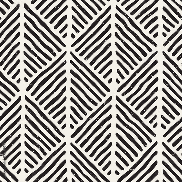 Fototapeta Seamless geometric doodle lines pattern in black and white. Adstract hand drawn retro texture.