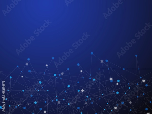 Fototapeta Blue technology and Science abstract background with blue and white line dot. Business and Connection concept. Futuristic and Industry 4.0 concept. Internet cyber data link and network theme.
