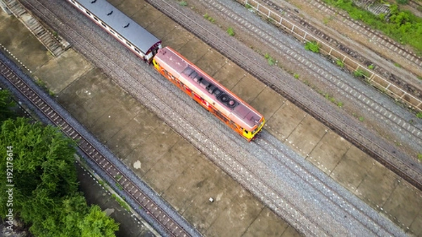 Obraz Aerial view of the train on the rail track.