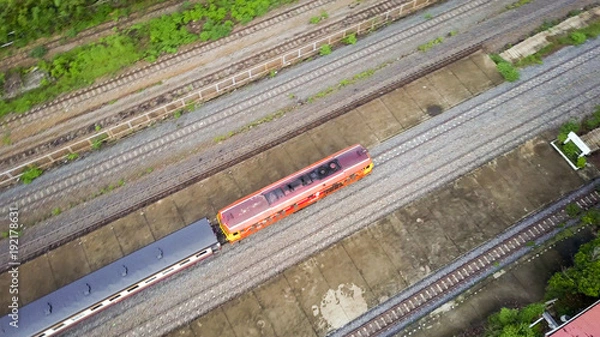 Obraz Aerial view of the train on the rail track.