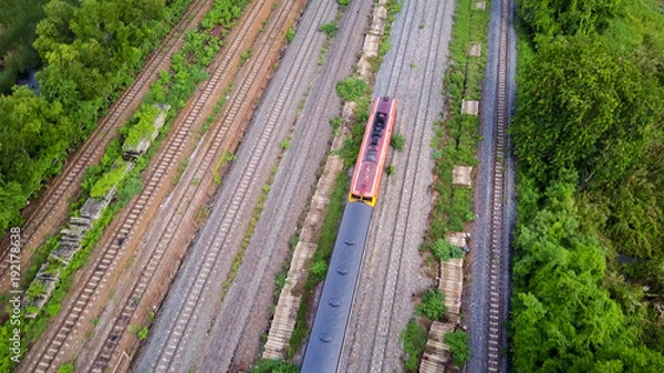Obraz Aerial view of the train on the rail track.