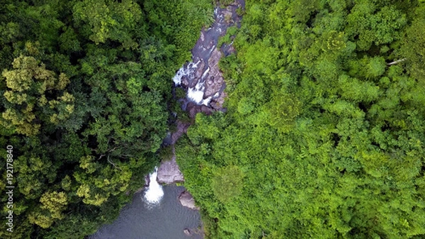 Obraz Aerial view of the tropical rain forest and waterfall.
