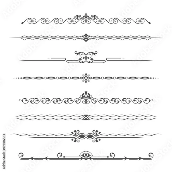 Fototapeta Set of calligraphical monochrome elements
