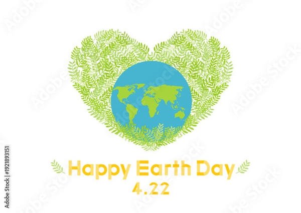 Obraz アースデーのイラスト 葉のハートと地球