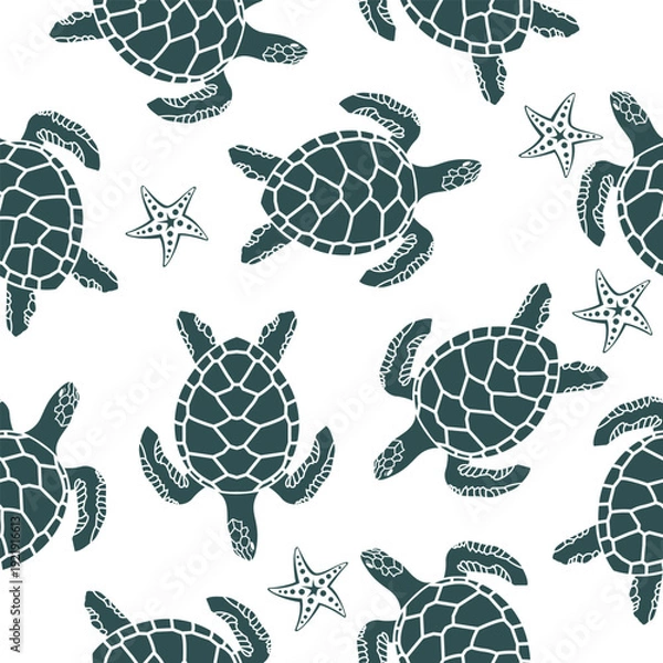 Obraz seamless pattern with sea turtles on white background