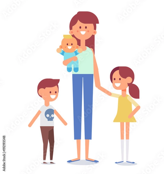 Fototapeta Mother with kids vector illustration.