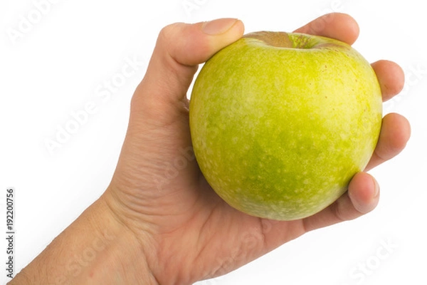 Fototapeta in a hand a green apple isolated on a white background