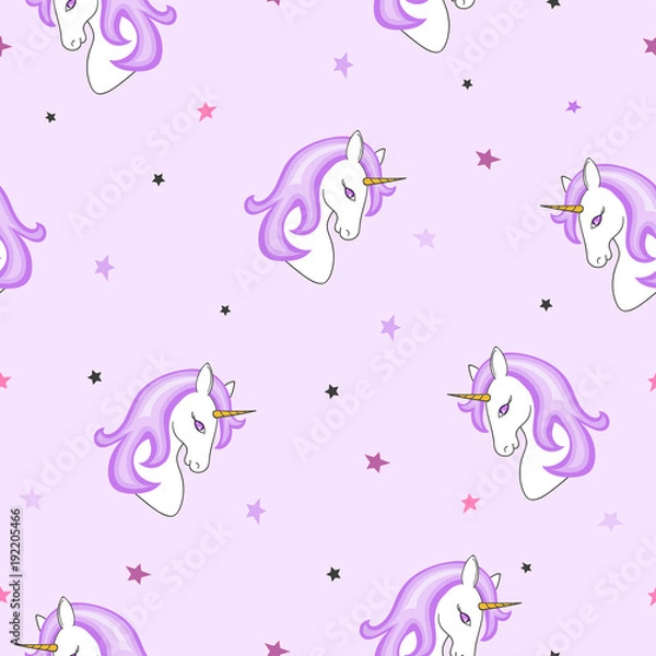 Fototapeta Seamless cute unicorns pattern. Vector magic illustration for kids design.