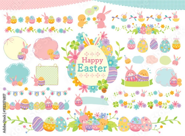 Obraz かわいいイースターのイラストセット