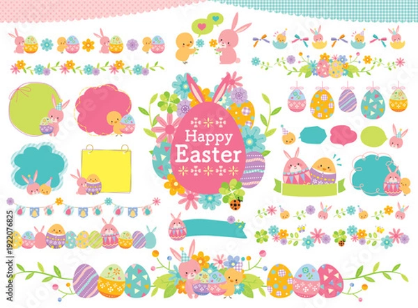 Obraz かわいいイースターのイラストセット
