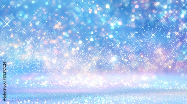 Obraz パステルピンクとブルーの輝く光の粒子が幻想的なゆめかわいいバックグラウンド素材