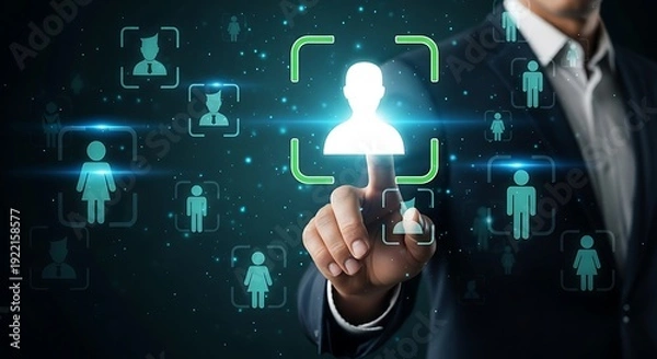 Obraz Businessman Using Biometric Facial Recognition Interface