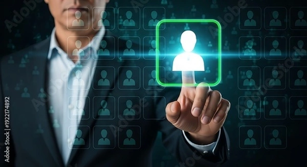 Obraz Businessman selecting candidate on virtual human resources interface