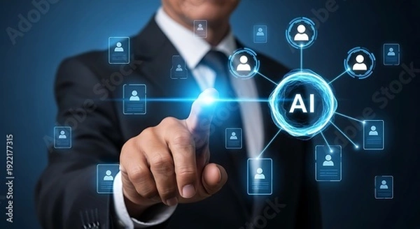 Obraz Businessman touching artificial intelligence icon for human resources