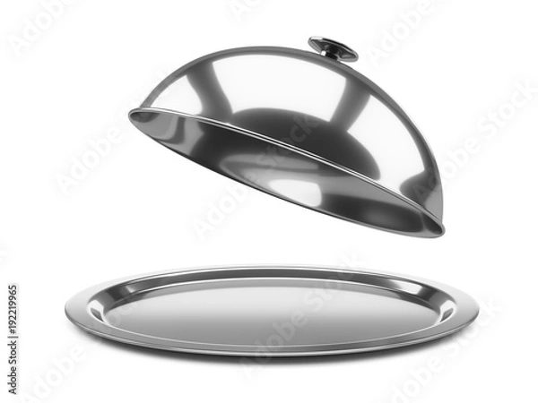 Obraz Empty restaurant cloche with open lid.