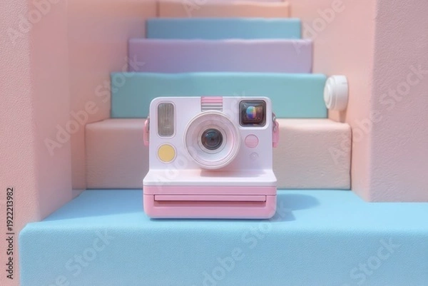 Obraz Retro Instant Camera on Colorful Steps