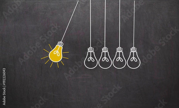 Obraz Great Idea. Creativity Concept with light bulbs on chalkboard