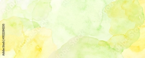 Obraz 黄色の水彩絵の具で描いたグリーンの花びらの背景