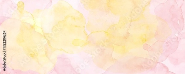 Obraz 黄色の水彩絵の具で描いたピンクの花びらの背景