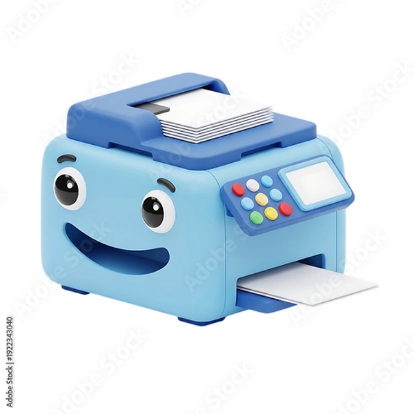 Obraz Funny 3D Icon Printer Character isolated on transparent background