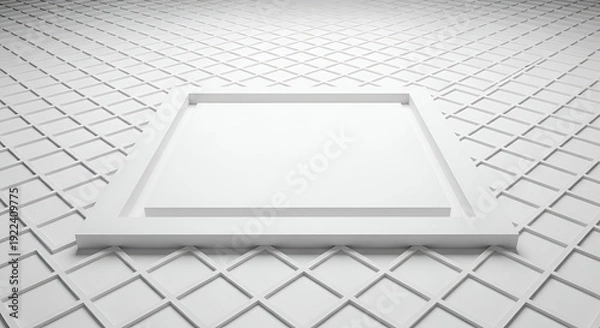 Obraz Modern white square frame on geometric patterned floor for presentations