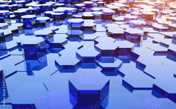 Obraz Abstract futuristic surface hexagon pattern with light rays