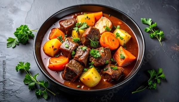 Obraz Boeuf Bourguignon on Dark Stone Background