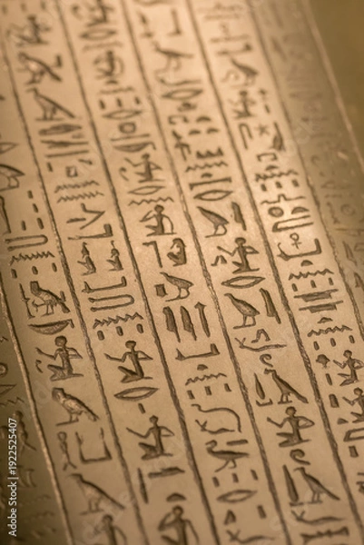 Obraz Ancient Egyptian Hieroglyphic Script Carved in Vertical Stone Columns