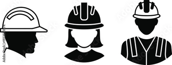 Obraz Three construction worker silhouettes wearing different hard hats