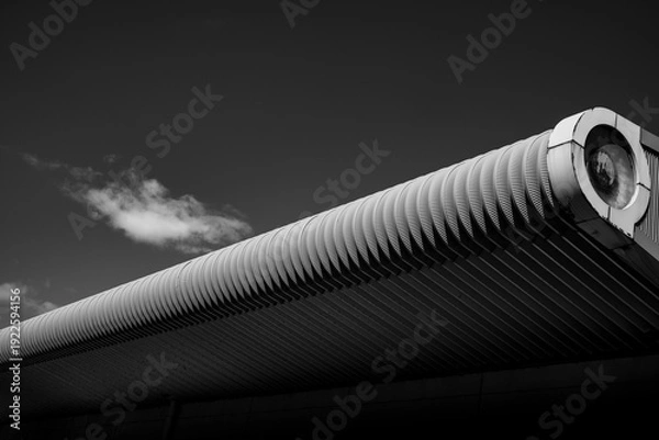 Obraz 反復する金属リブ構造の現代建築モノクロ構図