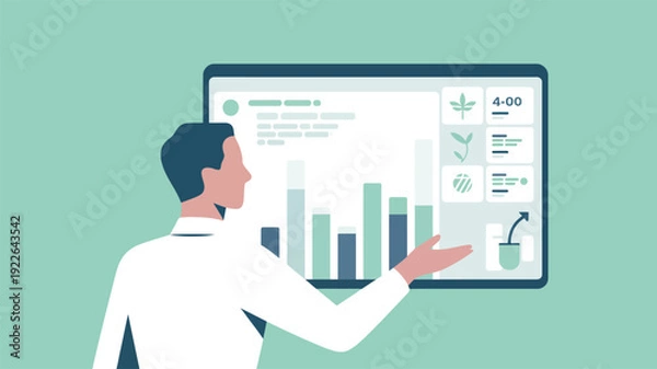 Fototapeta Man presenting data on large screen.