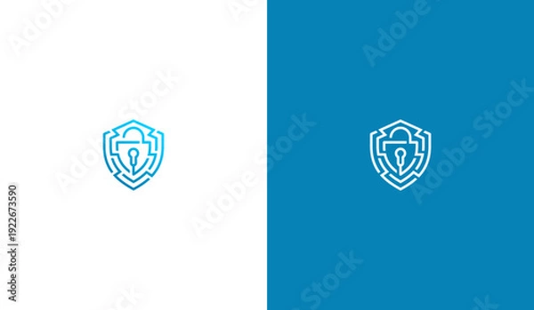 Obraz Cyber security shield logo with circuit padlock design