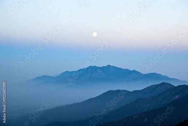 Obraz Full Moon Over Misty Mountain Range