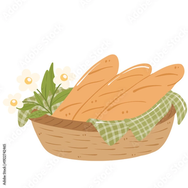 Obraz Rustic Bread Basket – Cottagecore Farmhouse Illustration