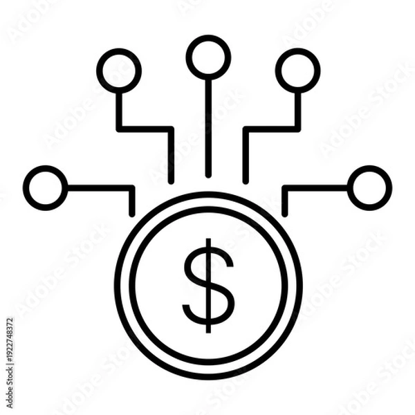 Obraz dollar coin with node lines line icon with editable stroke