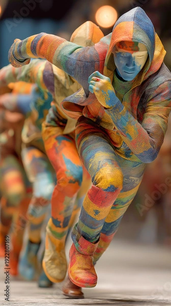 Obraz カラフルなペイントを施したマネキンの躍動のイメージ