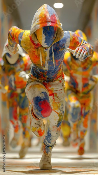 Obraz カラフルなペイントを施したマネキンの躍動のイメージ